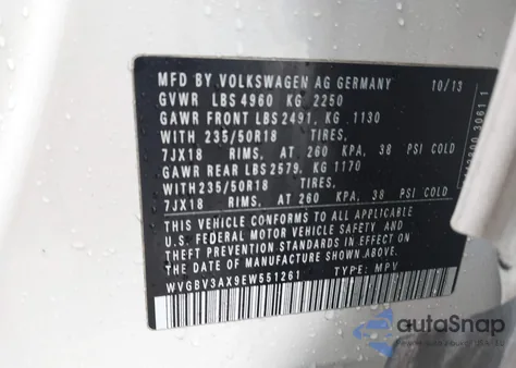 2014 Volkswagen Tiguan Sel z USA, uszkodzony, nr VIN WVGBV3AX9EW551261